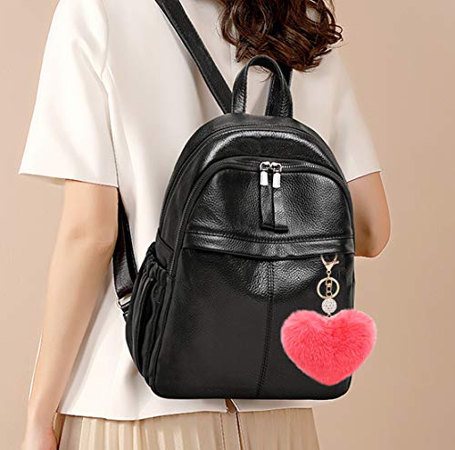 Image of Women's Heart Faux Fur Pom Pom Key Chains Bag Accessory Puffball Keyring Backpack Charms for Girls