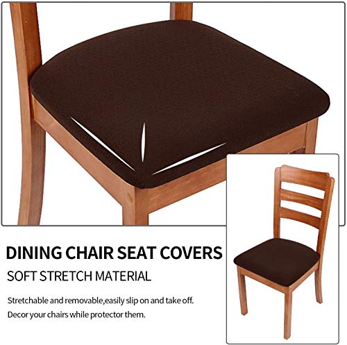 smiry Stretch Chair Seat Covers for Dining Room Chocolate Set of 2 Jacquard Dining Chair Seat Protectors Chair Slipcovers - Image 3