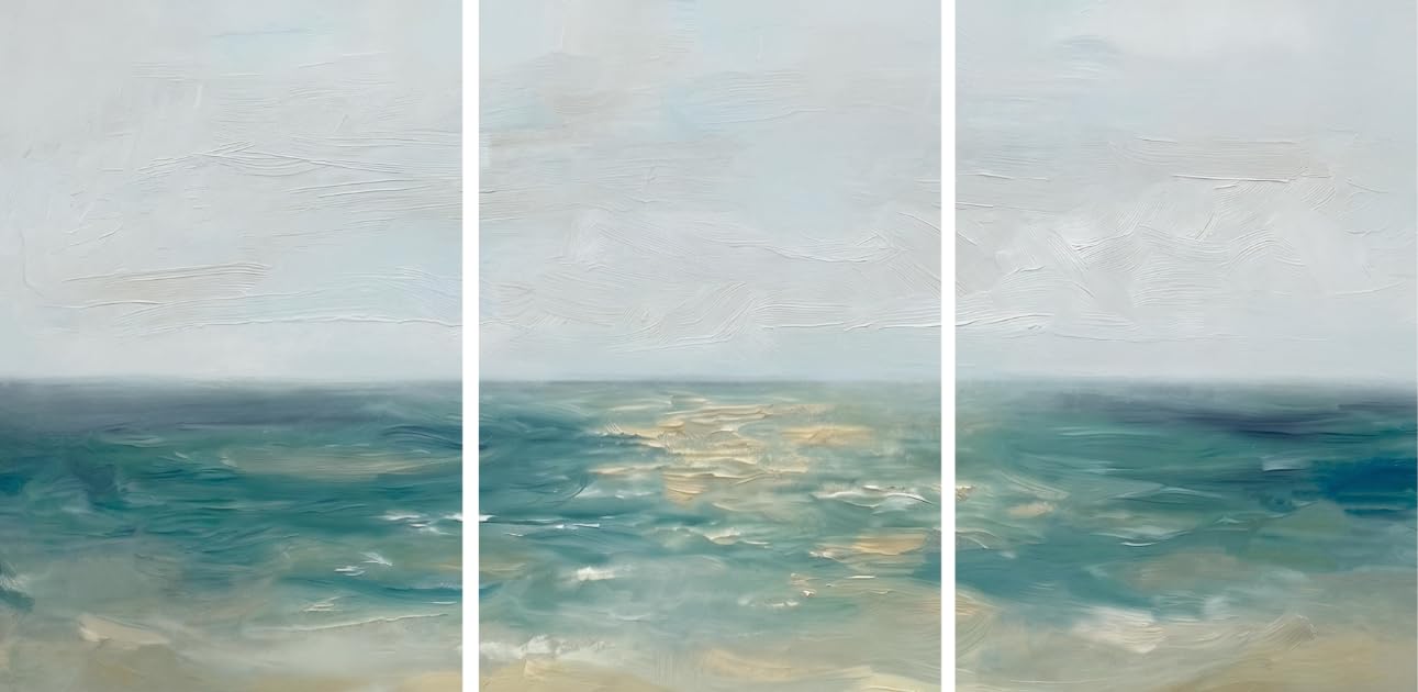 KAIRNE Abstract Ocean Landscape Canvas Wall Art Impasto Oil Painting Style Sea Prints Minimalist Coastal Wave Pictures for Living Room Bedroom Bathroom Decor (12x16in)