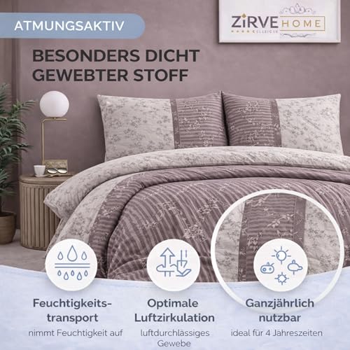 Bettwäsche 200x220 cm 3-teilig, Braun Beige Grau, Baumwolle Renforcé Bettwäsche Set mit Bettbezug 200x220 cm und 2 Kissenbezügen 80x80 cm… – Ansicht 3