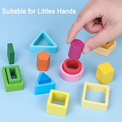 Miniatura 5 de Popokeegoo Montessori Juguetes para niños y niñas, juguete apilable de madera para niños preescolares, apilador de reconocimiento de color,