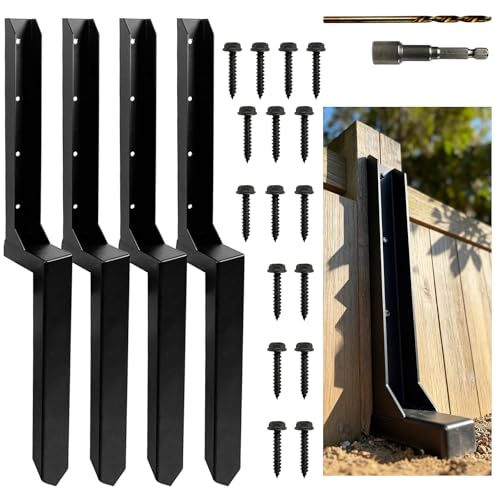 4 Pack Fence Post Repair Kit One-Piece Fence Post Anchor Heavy Duty Steel Ground Spike for Repairing Broken Leaning 4x4 Wooden Posts