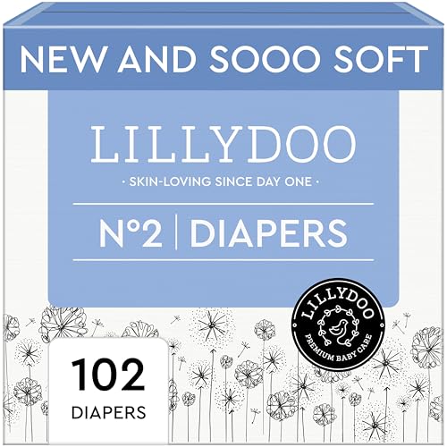 LILLYDOO Baby Diapers - Size 2 (9-18 lbs), Half-Monthly Supply (102 Count), Leak Protection, Skin-Friendly, Ultrasoft, Perfume- & Chlorine-Free, Hypoallergenic, dermatologically Tested, Oeko-TEX®