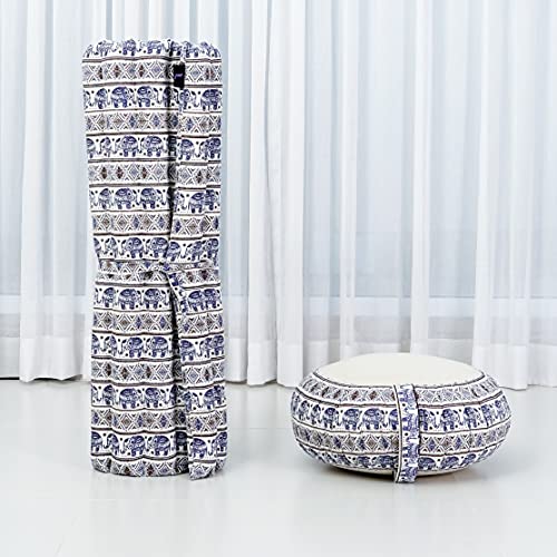 Image of Leewadee Meditation Cushion Set - 1 Round Zafu Meditation Pillow and 1 Square Roll-Up Zabuton Meditation Mat, Pillows Bundle Filled with Kapok
