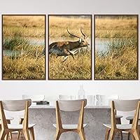 3 Piece Framed Canvas Wall Art Spiritual Being Animals Deer Expressive Impressionism Rustic - 16