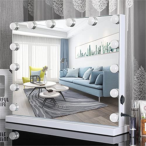 HOMPEN Vanity Mirror Makeup Mirror with Lights,Large Hollywood Lighted Vanity Mirror with 15 Dimmable LED Bulbs ,3 Color Modes, Touch Control for Dressing Room & Bedroom, Tabletop or Wall-Mounted