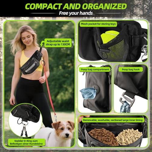 Leckerlitasche für Hunde Gassi Tasche - Wasserdichte Futterbeutel Hundetraining mit Kotbeutelspender Reflektorband, Leckerlibeutel für Hunde Verstellbare Snackbeutel Hund Futtertasche für Hundezubehör