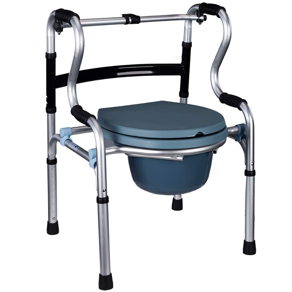 Cesta para Andador para Ancianos, Silla con Inodoro con Ruedas Multifuncional para Ancianos Cesta para Andador para Ancianos Cesta Plegable 8 Ajustes de Altura con Freno para Cada