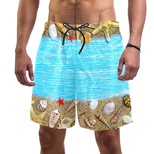 Short de bain homme XL maillot de plage multicolore à doublure maille motif coquillage
