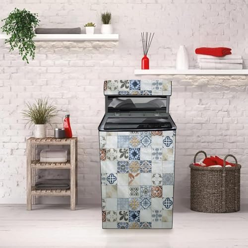 Image of The Furnishing Tree PVC Washing Machine Cover Compatible for Panasonic 7 KG Fully-Automatic Top Loading NA-F70LF3CRB, Washing Machine Waterproof and dustproof, Mosaic Pattern Cream