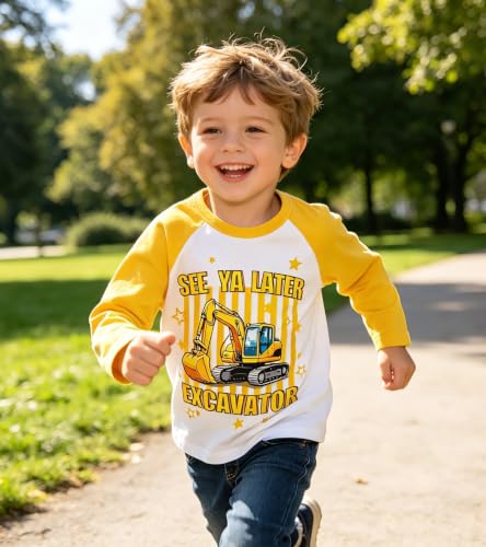 Image of Boys Construction Long Sleeve Raglan T-Shirt for 2-6 Years | Casual Tee For School, Holiday, Playdates Outdoor Trips, Cool Shirt for Truck-Loving Toddlers