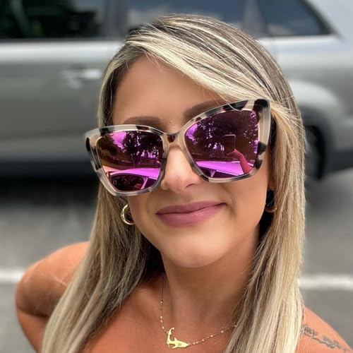 DIFF Becky II Cream Tortoise Oversized Cat Eye Sunglasses for Women | Fashionable & Stylish Frame | 100% UV Protection3