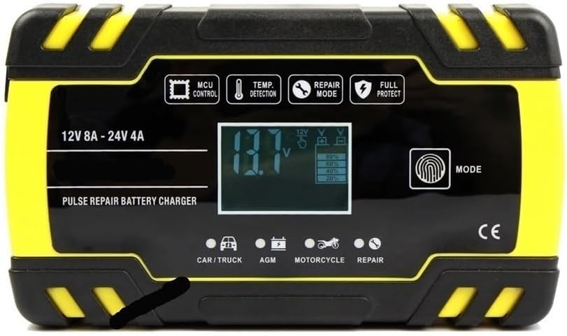 12V 24V 8A Smart Battery Charger, Automatic Start, Fast Charging for Cars, Motorcycles, Trucks & Wet/Dry Use(Dark Grey)