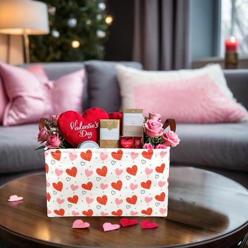 Image of Cute Heart Valentine's Day Basket for gifts empty Storage Basket for Kid and Baby Room Decor (Pink Orange Heart)