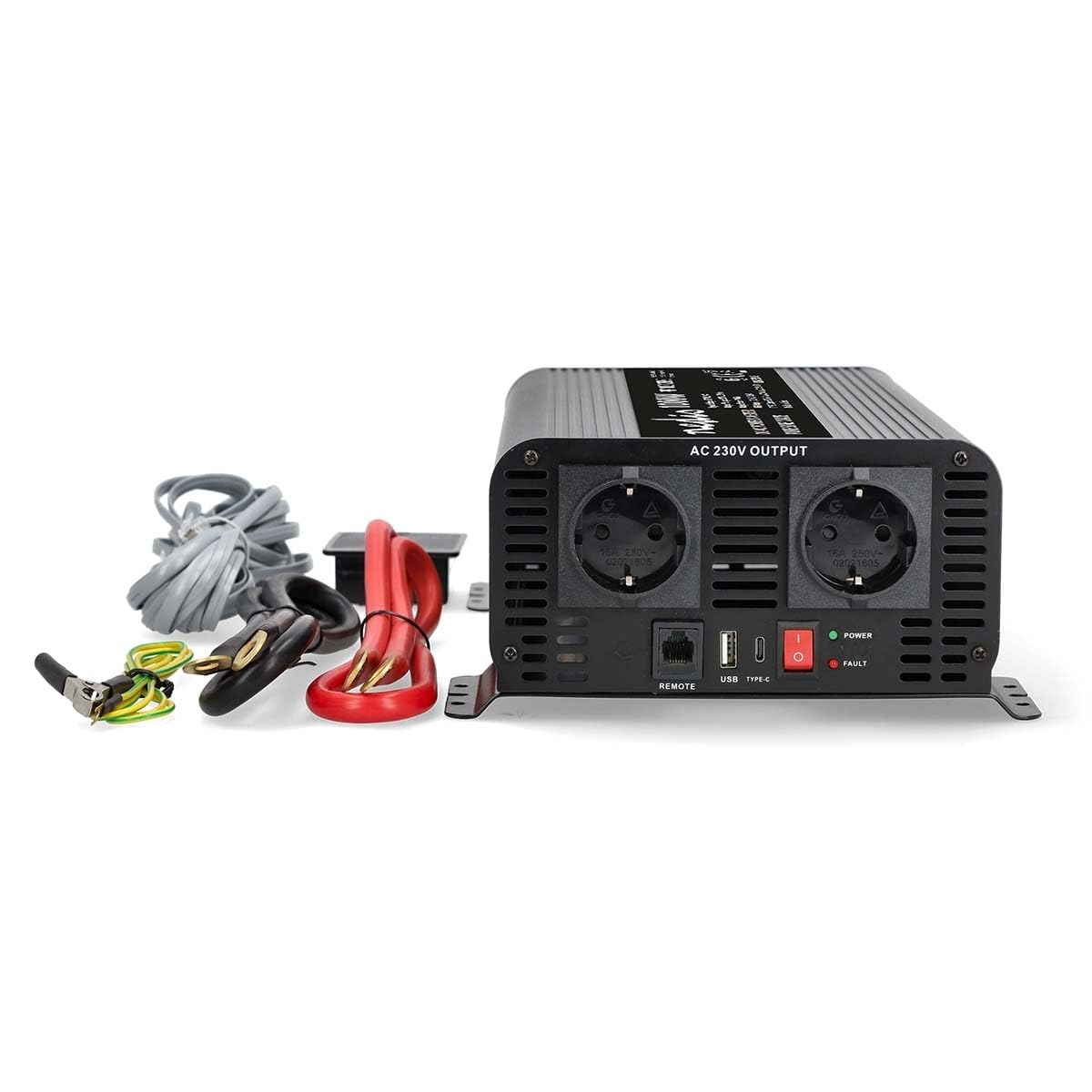 Nedis PIP100012FBK - Inverter di corrente - Onda sinusoidale pura - 1000 W continui - 2000 W di picco - 12 V DC a 230 V AC - 50 Hz - Tipo F/USB-A/USB-C - Morsetti a vite - Nero