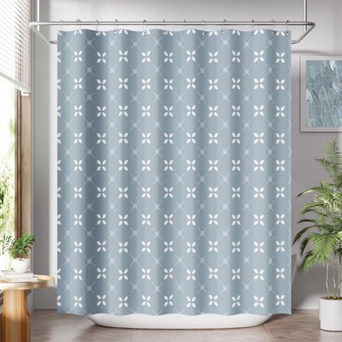 Image of AmazerBath Shower Curtain Blue, Cloth Blue and White Floral Fabric Shower Curtain Sets with 12 Shower Curtain Hooks, Rustic Home Decor Washable Farmhouse Fall Bathroom Shower Curtains, 72x72 Inches
