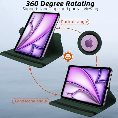 Image of TGK 360 Degree Rotating Flip Cover Case for iPad Air 11 Inch M4 /M3 /M2 2026 /2025 /2024 & Air 5th Gen 2022 /iPad Air 4th Gen 2020 10.9 Inch (Dark Green)