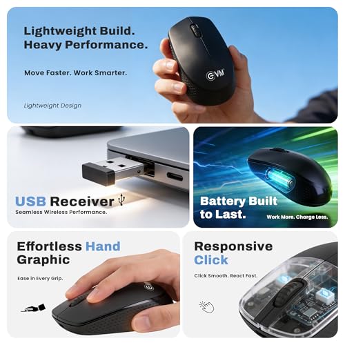 Image of EVM NEO Wireless Mouse for Laptop & PC | 2.4GHz Wireless Connectivity | 1600 DPI Optical Mouse | 10m Range | Smooth Tracking | 1-Year Warranty (EVM-NEO-3W042) Black