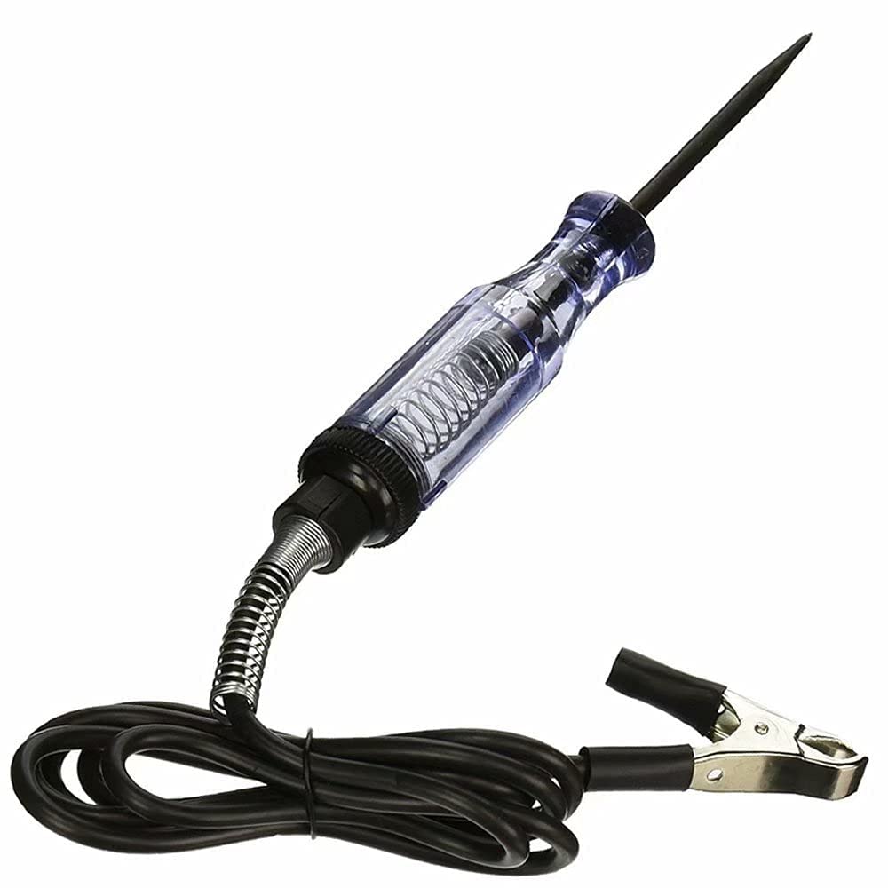 Hetkrishi Test Light Automotive,Circuit Tester 6V-12V-24V,ABS Handle Material,Long Steel Probe Coating PU and Alligator Clip, for Continuity Voltage, for Sedan, SUV, RV, Truck (Black,1-Pack)