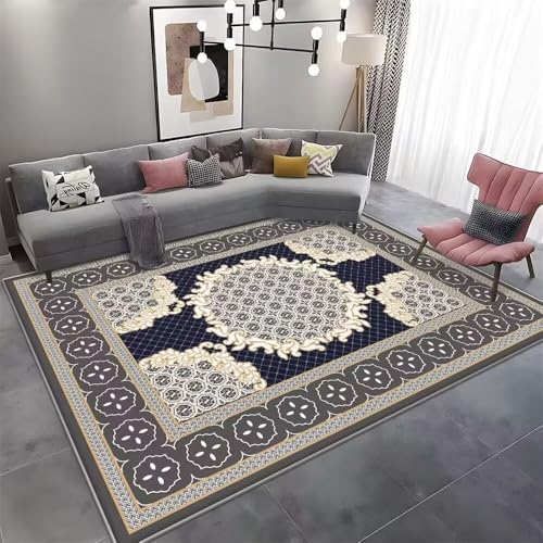 Tapis chambre bébé bleu floral 180x250cm rétro lavable - 2
