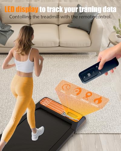 Image of HCOIW Walking Treadmill Pad with Incline - Portable Under Desk Treadmill, Walking Mat Pad with Handle Bar, 2.5HP Low Noise, 2 in 1 Treadmills for Home Office, Remote Control with LED Screen