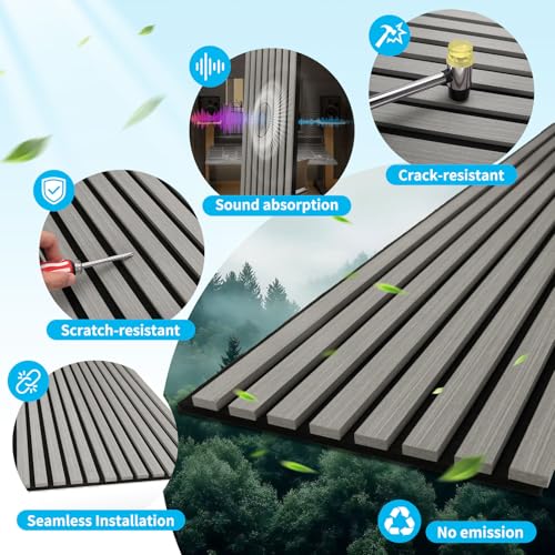 Image of Art3d 94.5 x 12.8 in Soundproof Wood Textured Wall Panel, 4-Pack, Smoky Oak