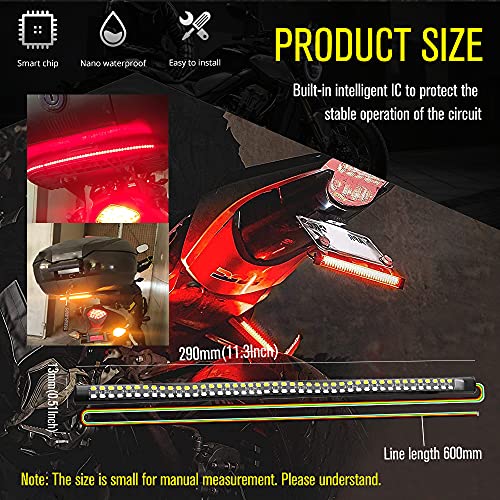 Henlix 2Pcs 11.8" Motorcycle Led Tail Light Strips 90 Leds Red Brake Tail Light Stop Tail Lihgt Amber Turn Signal Light Multifunction Waterproof Flextible Led Strips For Motorcycle Atv. #TOP5