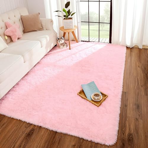 Image of Present Carpet for Room, Shaggy Rugs Fluffy Carpets, Indoor Modern Plush Area Rugs for Living Room Bedroom Kids Room, ETC Pink 3x5 feet