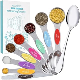 HAUSPROFI Magnetic Measuring Spoons Set of 9, Premium Stainless Steel Stackable Dual Sided Measuring Spoons with Serving Spoons and Leveler, for Baking, Measuring Liquid and Solid
