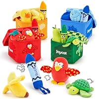 JoyCat Jouet Bebe 6 Mois, 16 Pièces Animaux Fruits et Crayons en Peluche avec Boîtes, Jouet Sensoriel Bebe Jeux Montessori Eveil Bebe 6-12 Mois, Cadeau Bebe 1 an Garçon Fille
