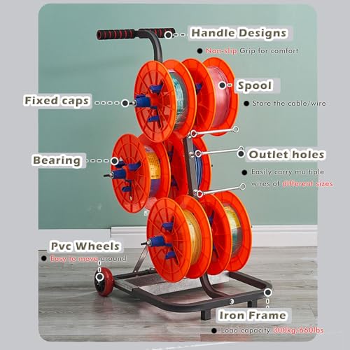 Chariot à bobines robuste de qualité supérieure avec support de sol à 4 axes - 3