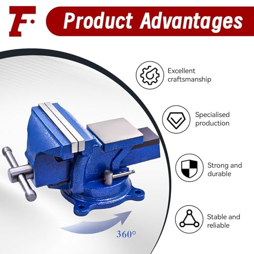 findmall 5" Bench Vise with Anvil 360° Swivel Locking Base Table Top Clamp Heavy Duty Vice Swivel Base Bench - Image 5
