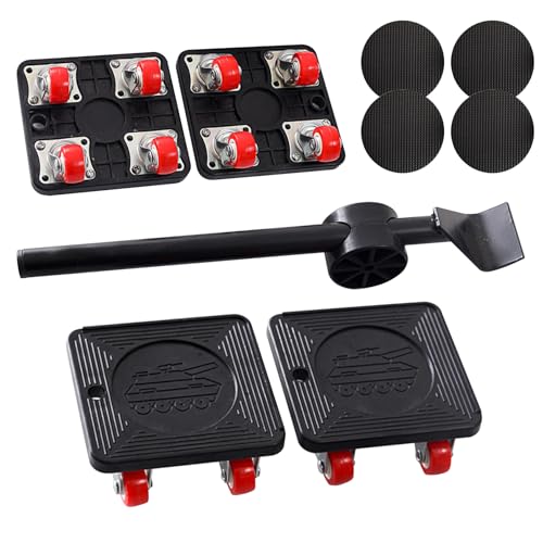 JurciCat roulettes pour Meubles Set De 9 Pièces Leve Meuble Planche Roulette Demenagement 4 roulettes De Transport 360 Degrés Pivotant Roue PU Pastilles...