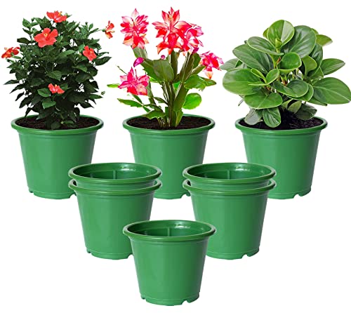 Image of Kuber Industries Durable Plastic Flower Pot|Gamla with Drain Holes for Indoor Home Decor & Outdoor Balcony,Garden,6 inchx5 inch,Pack of 8 (Green)