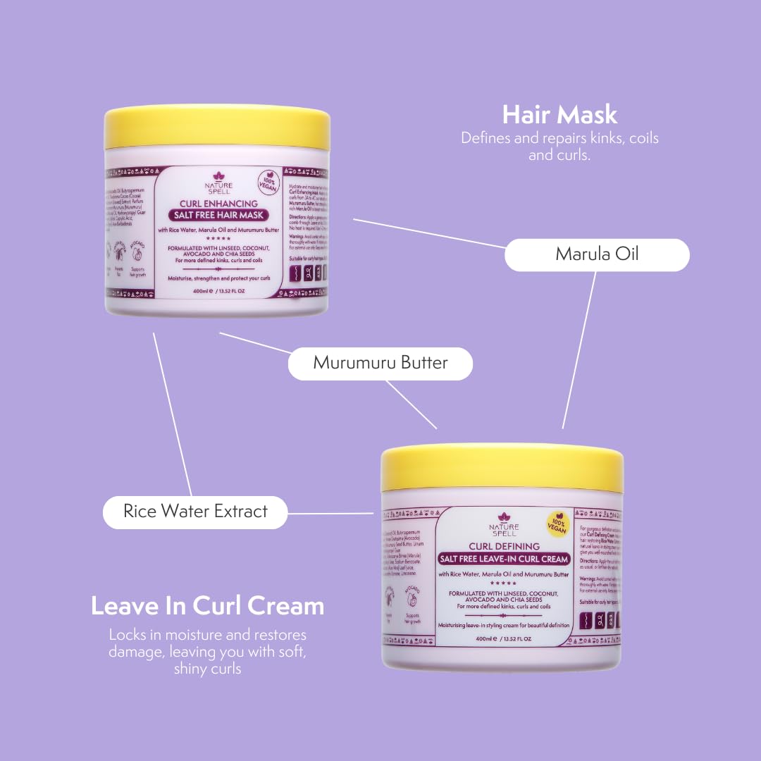 Nature Spell Curl Enhancing Set for Curly Hair Salt Free Shampoo & Conditioner, Hair Mask & Leave-In Cream - Image 4