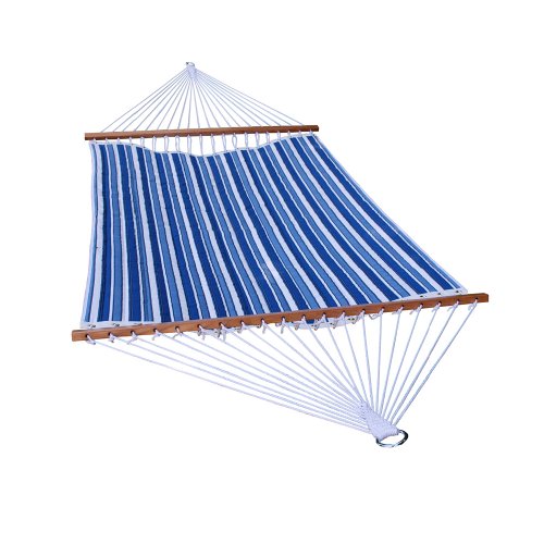 Algoma 2789W-135142 Two Point Quilted Reversible Hammock, Tropical Palm Stripe Blue/Norway Powder Blue Spun Polyester #TOP11