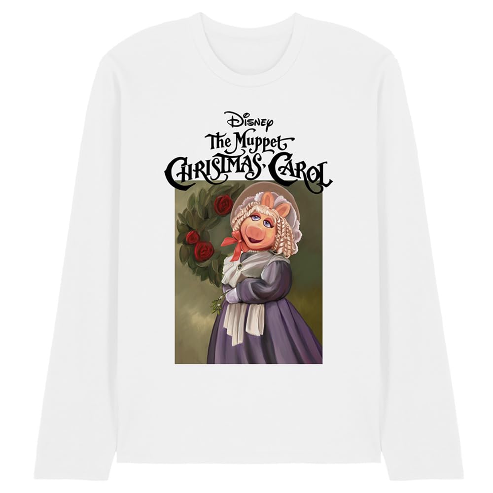 Disney Unisex The Muppets Christmas Carol Miss Piggy Long Sleeve T-Shirt, Wh in White | Size: Medium