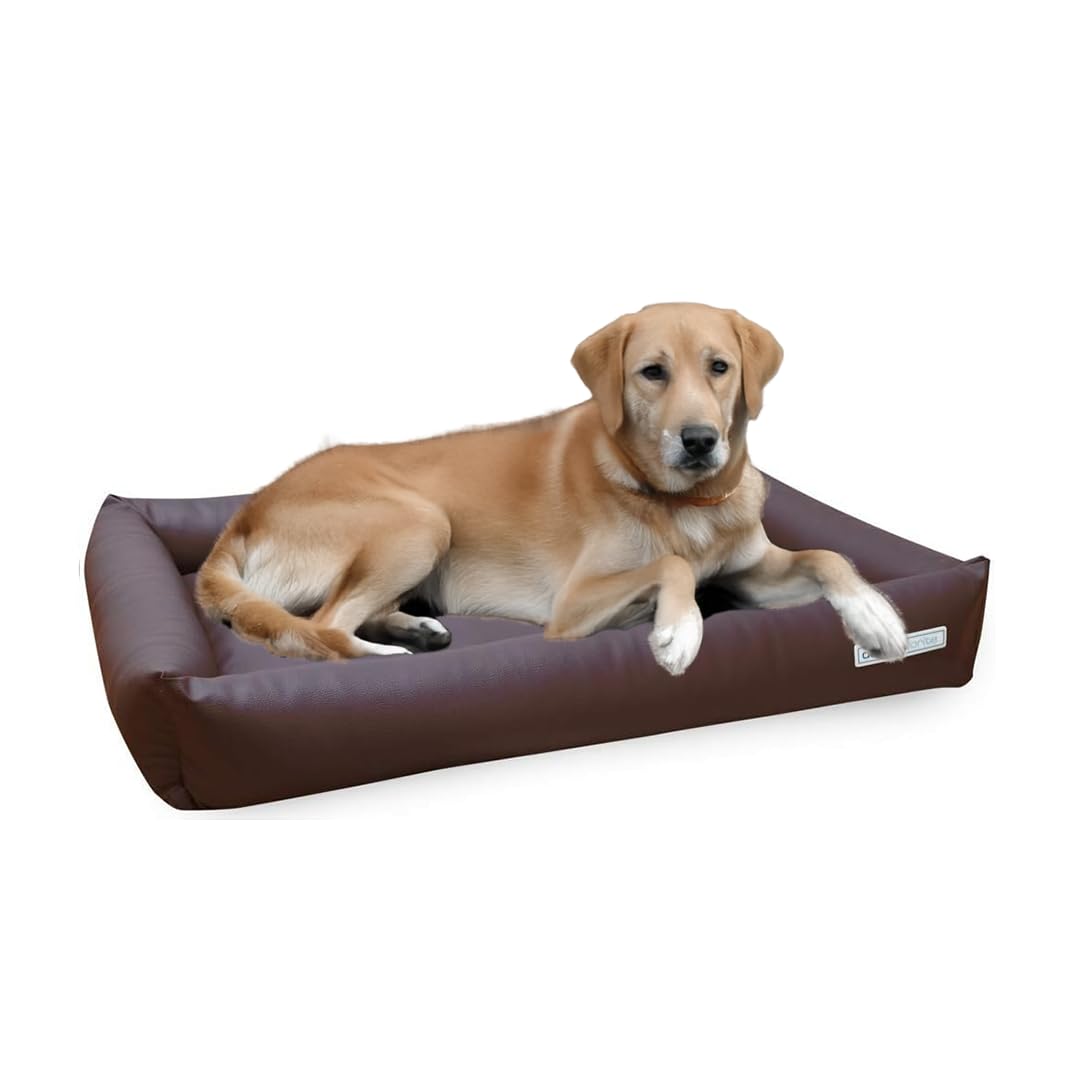 Hundebett Starter aus Kunstleder, Hundekissen, Pflegeleicht, 110 x 80 cm, braun