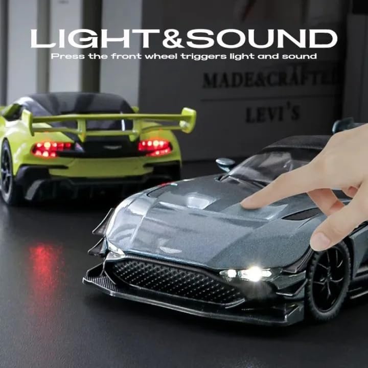 Image of Model Car Exclusive Alloy Metal Pull Back Die-cast Car Metal Pullback Toy car with Openable Doors & Light Music Best Gifts Toys Kids (1:32 Scale Aston Martin Vulcan - Black)