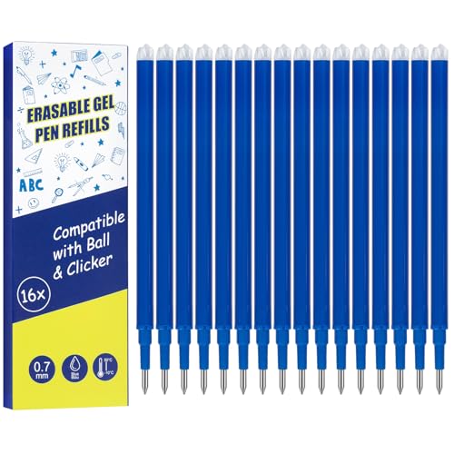 16 Stück Ersatzminen Radierbar 0 7mm Blau Nachfullminen mit Radierbarer Tinte 400m Schreiblänge Tintenrollermine Kompatibel mit Pilot FriXion Ball & Clicker Eberhard Faber
