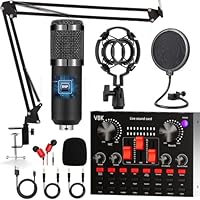Podcast Mikrofon Bündeln, Audio Interface mit Cardioid Designer BM800 Mikrofon für Gamer und All-in-One Mischpultr, Perfekt für Live Streaming, YouTube, Gaming