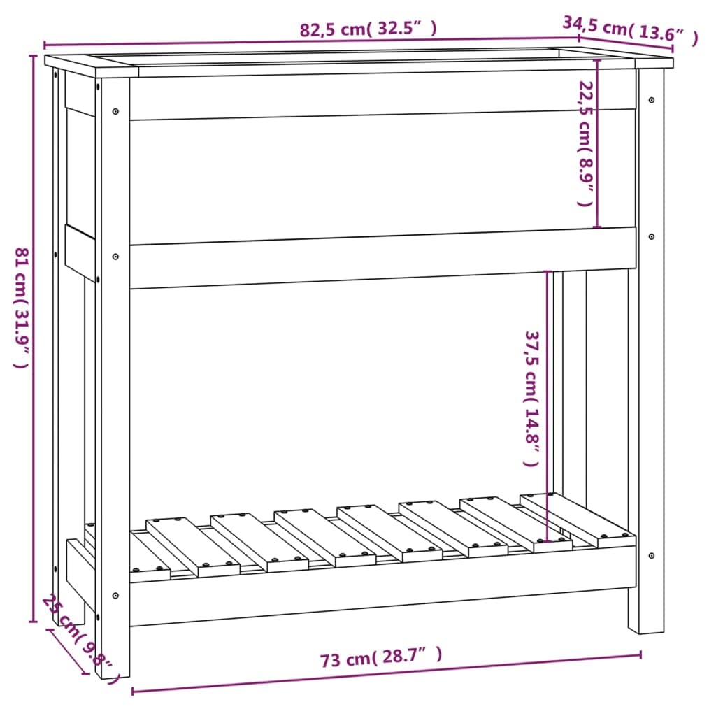 Fioriera Rialzata con Mensola in Legno Massello Grigio 82,5cm | Vaso rialzato ergonomico per orto sul balcone o patio, con ripiano inferiore per terriccio e attrezzi.