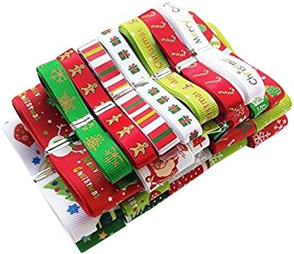 Chenkou Craft 24Yards Mix Lots Merry Christmas Polyester Grosgrain Ribbon Snowflake Claus Beer
