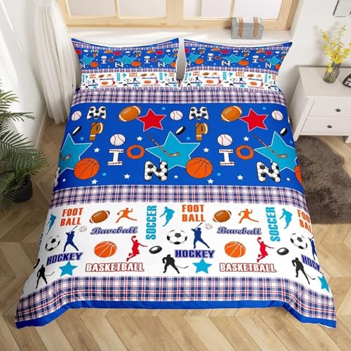 SJSXWQN Housse de Couette 90x190 cm Enfant Ballon De Basket Bleu Parure de Lit 1 Personne avec Fermeture Éclair Doux Respirant Microfibre Housse de Couette et 2 Taie d'oreiller 65x65 cm