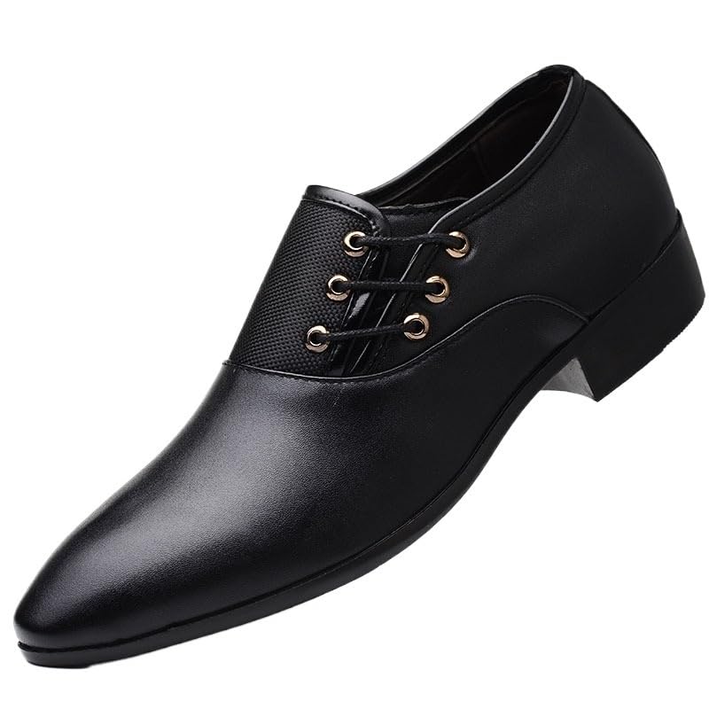Men's Oxford Shoes Faux Leather Evening Plain Toe Prom Wedding Anti-Slip Rubber Sole Slip Resistant Block Heel Casual Shoe Vintage Lace Up(Black,8.5)