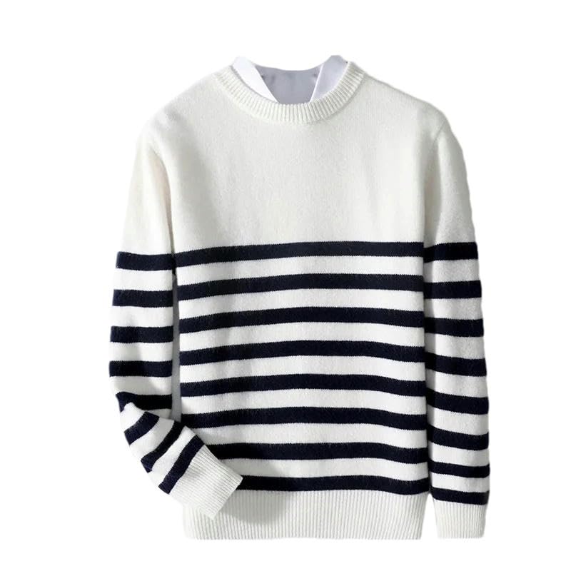 Pull décontracté chaud pour homme à col rond avec tricot épais rayé