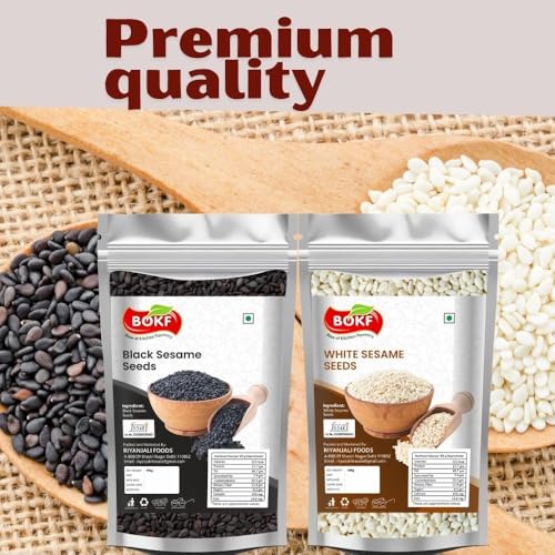 Image of BOKF Black & White Sesame Seeds | Natural, Unpolished Til | High in Calcium & Iron | Ideal for Cooking, Chutneys, Ladoos & Baking | Gluten-Free, Vegan (Kala Safed Till)