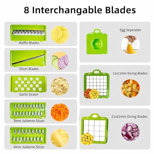 Image of Vegetable Chopper Onion Chopper 8 Blade Mandoline Slicer Dicer Kitchen Food Chopper Vegetable Cutter with Container for Home Kitchen Meal Prep