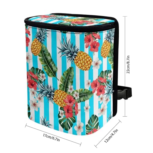 Image of KEIAHUAN Tropical Flower Pineapple Car Trash Can with Lid Car Accessories for Women Men Collapsible Auto Garbage Bag Hanging for Back Seat Multipurpose Trash Bag for Sedans,SUVs & Trucks