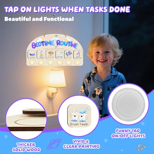 Estrés al dormir: tabla visual nocturna con madera y luces para niños 5